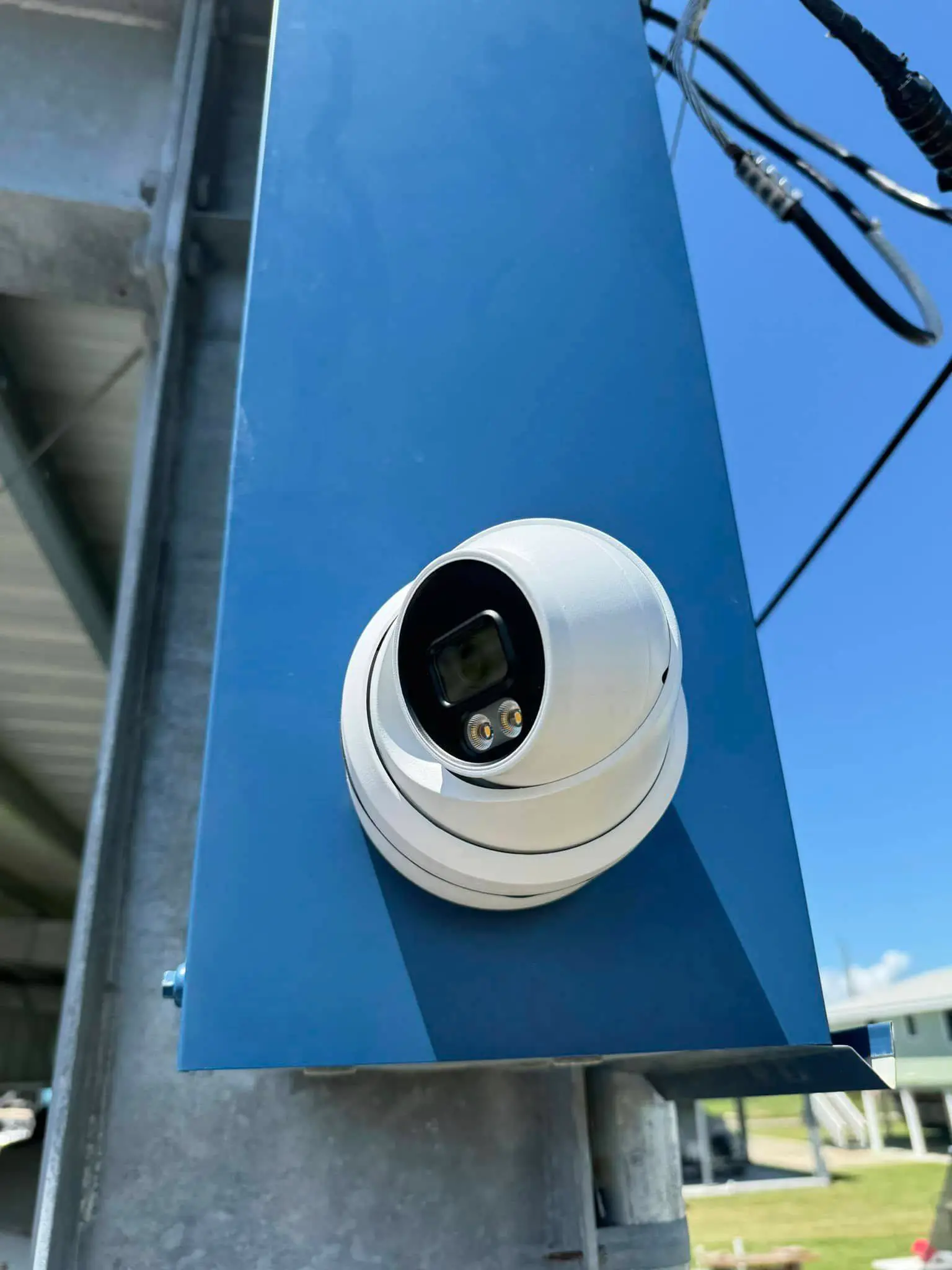 Commercial cameras, screen, or rack on the Westbank: interior tall photo, blue light, even light across the frame.