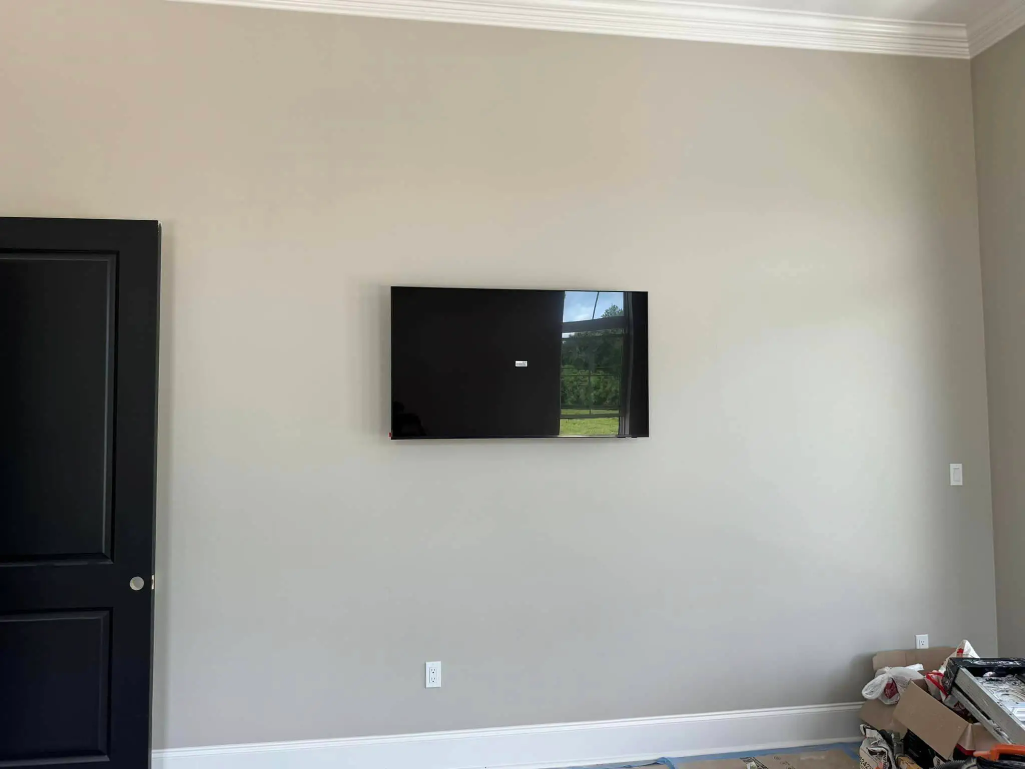 Home theater screen or rack on the Westbank: daylight wide photo, brighter toward the top.