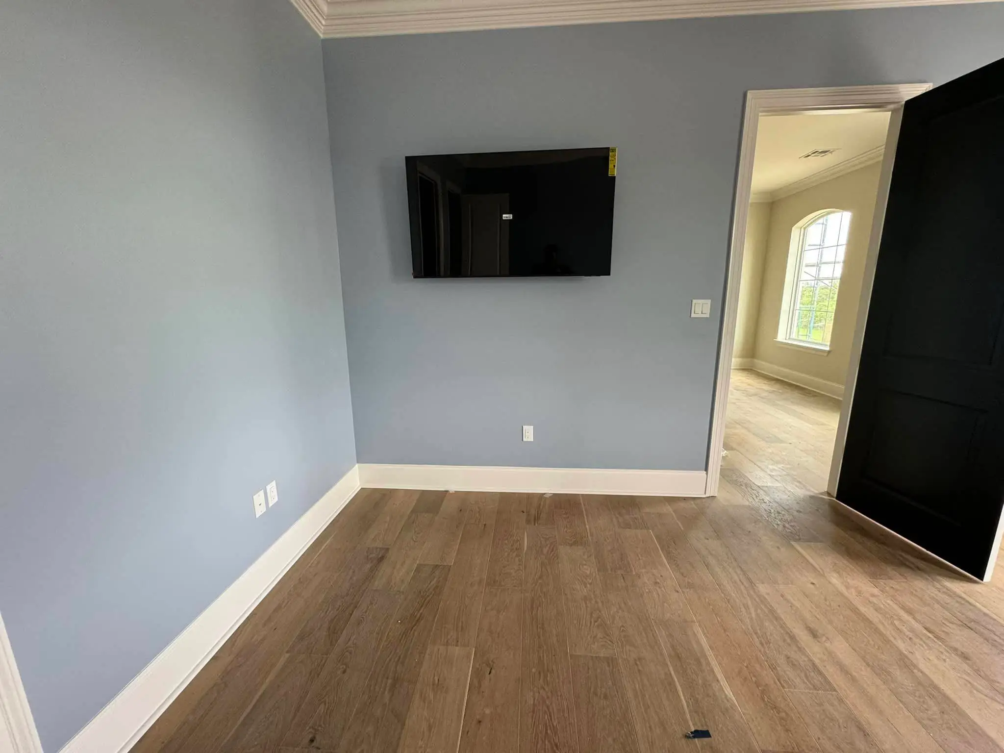 Home theater screen or rack on the Westbank: interior wide photo, even light across the frame.