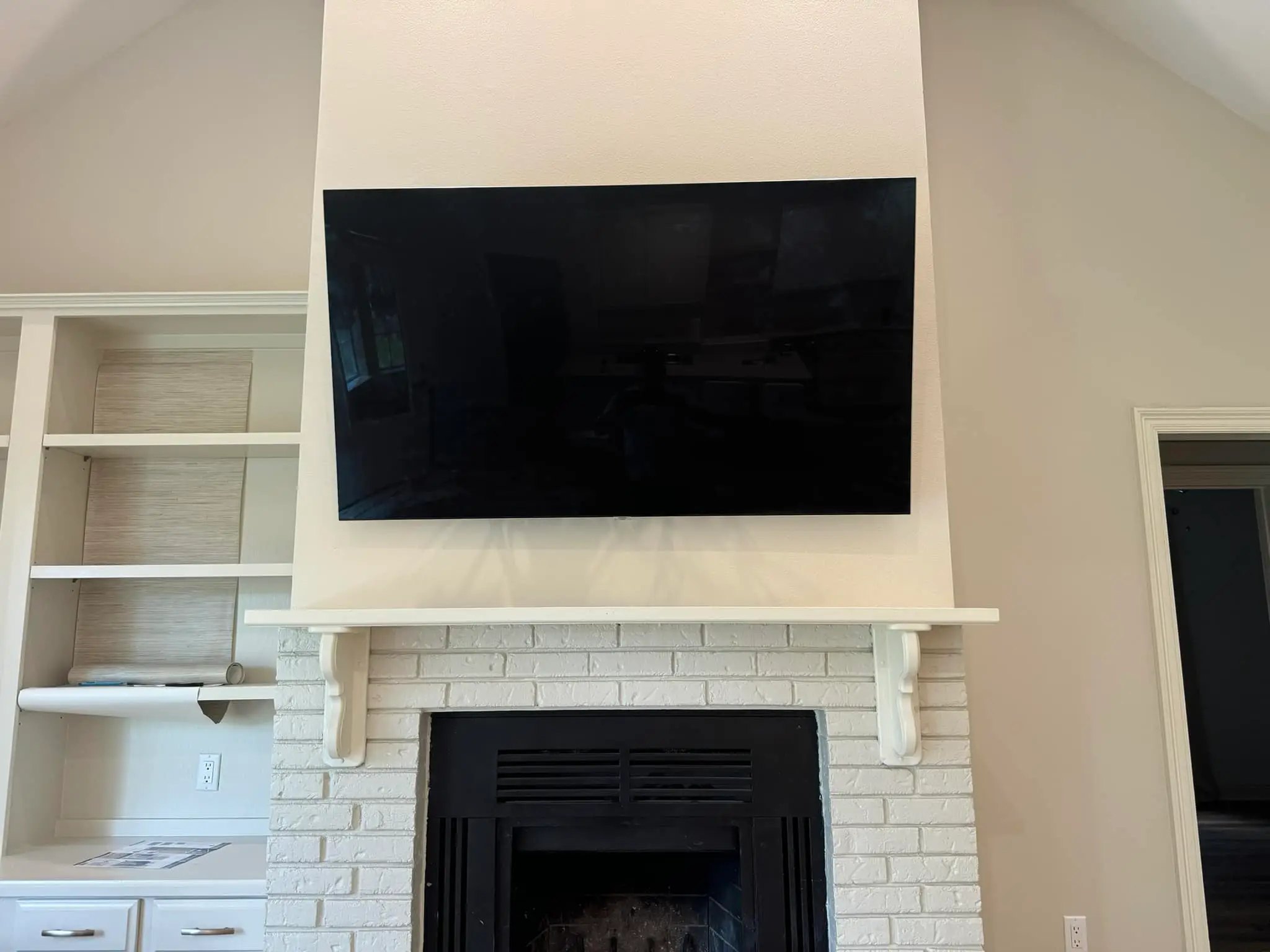 Home theater screen or rack on the Westbank: interior wide photo, brighter toward the top.