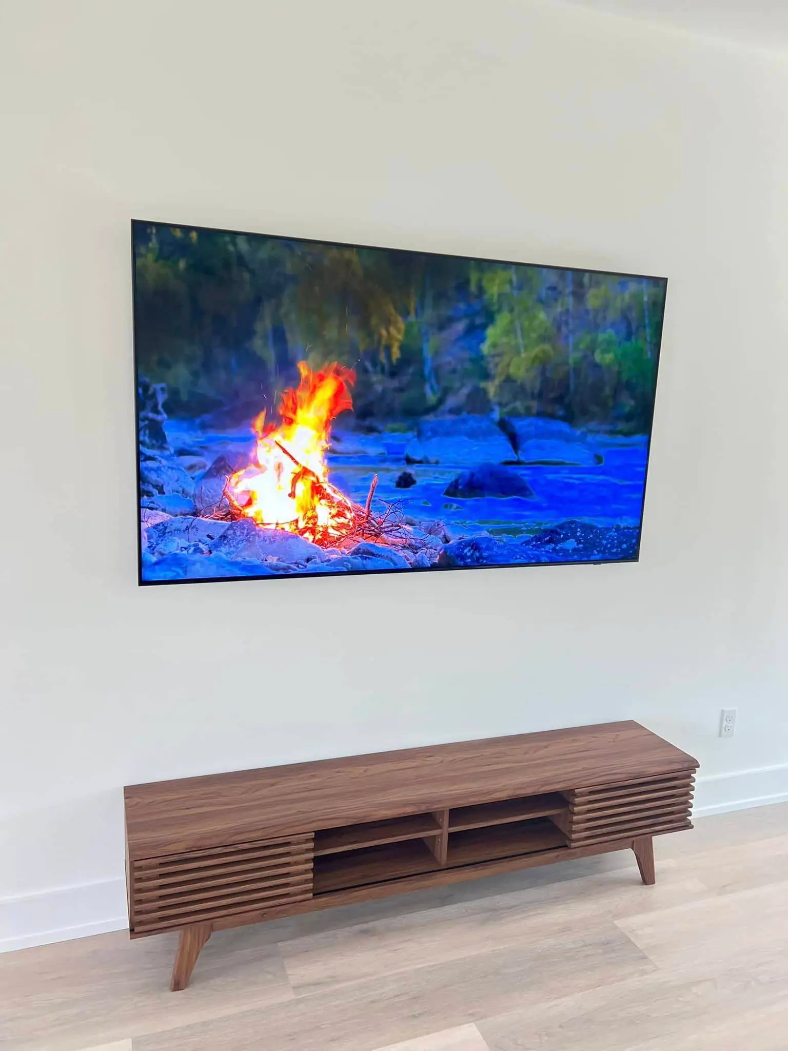 Home theater screen or rack on the Westbank: daylight tall photo, even light across the frame.