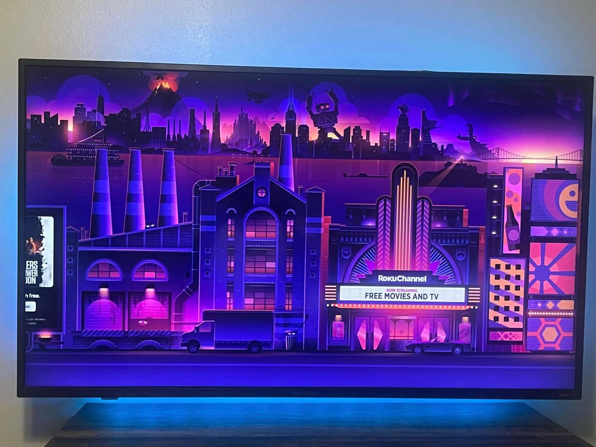Home theater screen or rack on the Westbank: interior wide photo, blue light, brighter toward the top, photo 3.