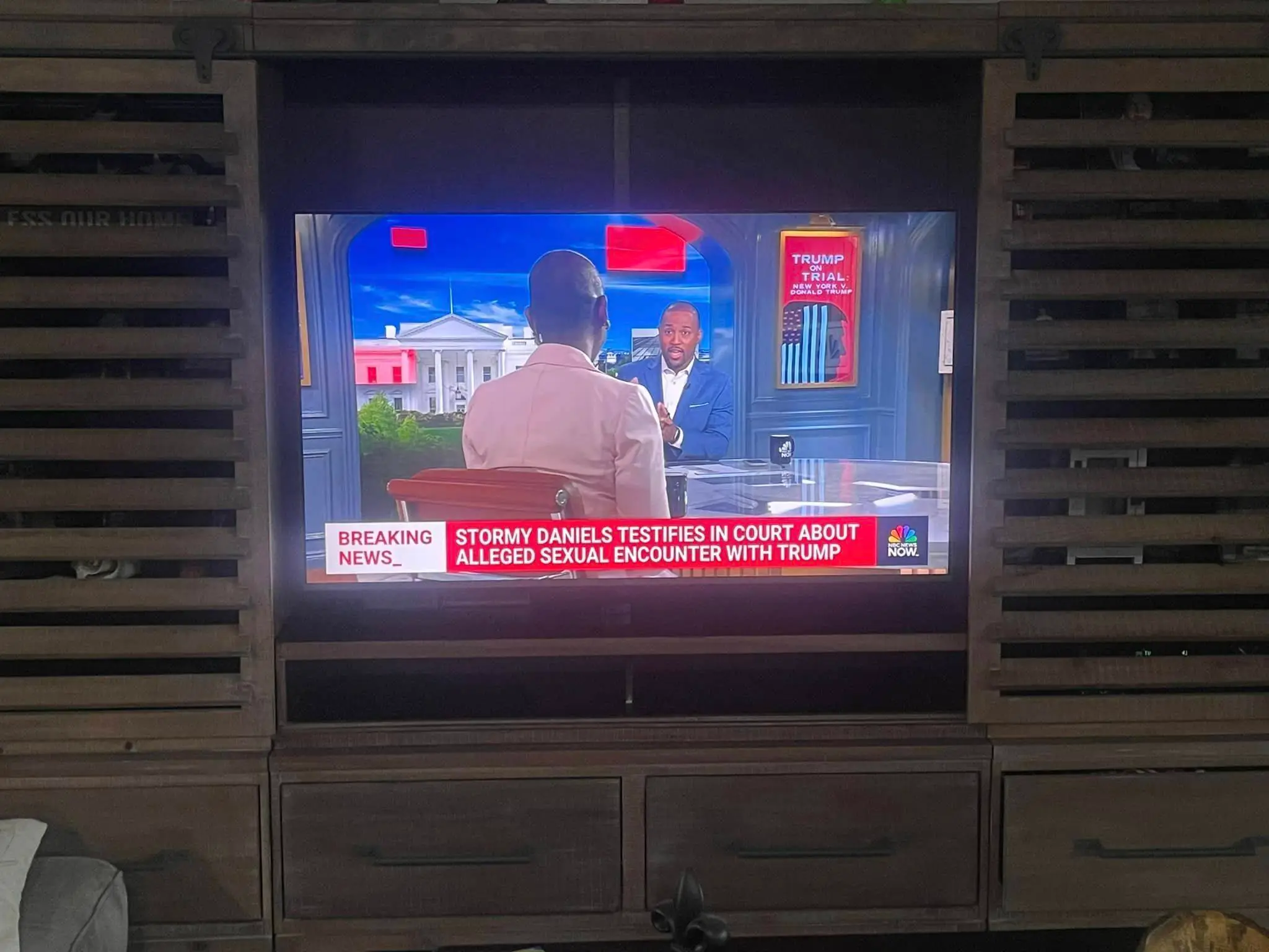 Home theater screen or rack on the Westbank: night wide photo, even light across the frame.